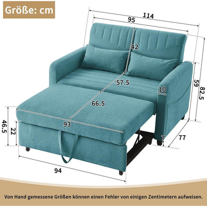 Schlafcouch Zweisitzer mit Bettkasten, Blaugrün