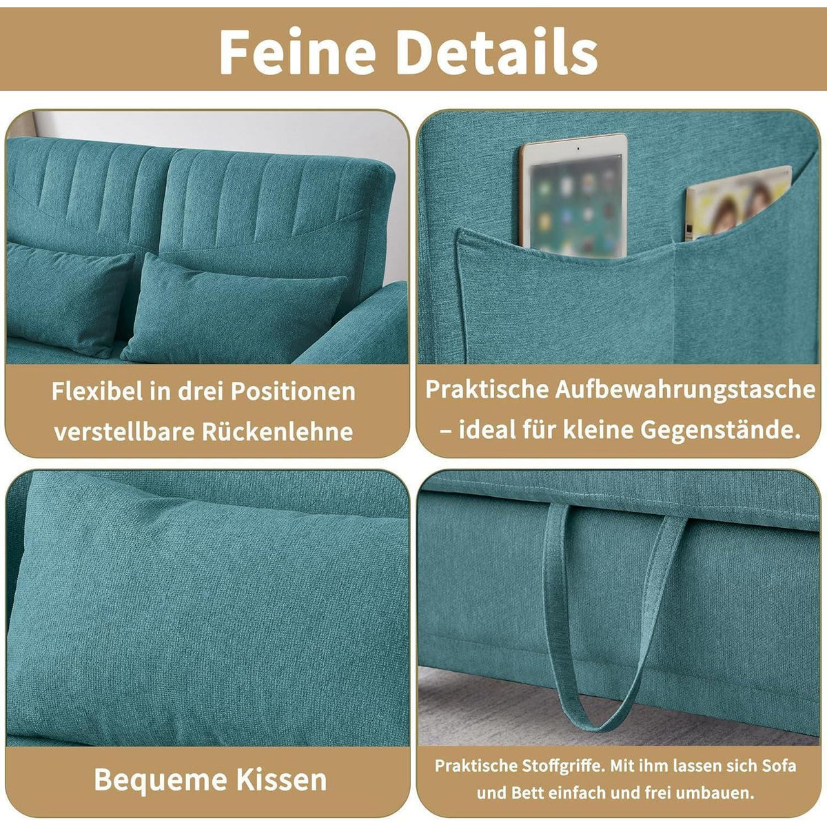 Schlafcouch Zweisitzer mit Bettkasten, Blaugrün