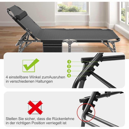 Klappbare Sonnenliege mit Matratze, 200kg belastbar, verstellbar