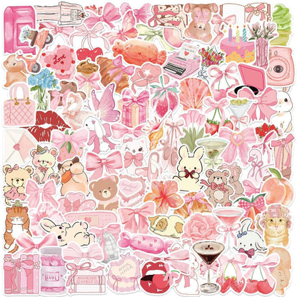 100 Coquette Aufkleber Pack – Ästhetische Sticker für Laptop & Flasche