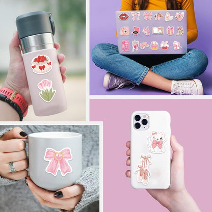 100 Coquette Aufkleber Pack – Ästhetische Sticker für Laptop & Flasche