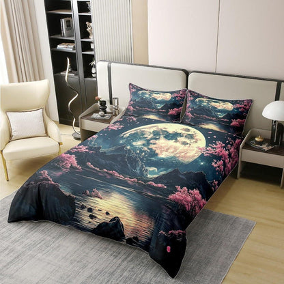 Baumwoll Bettbezug Kirschblüte Set 220x240 Kinder Rosa Schwarz