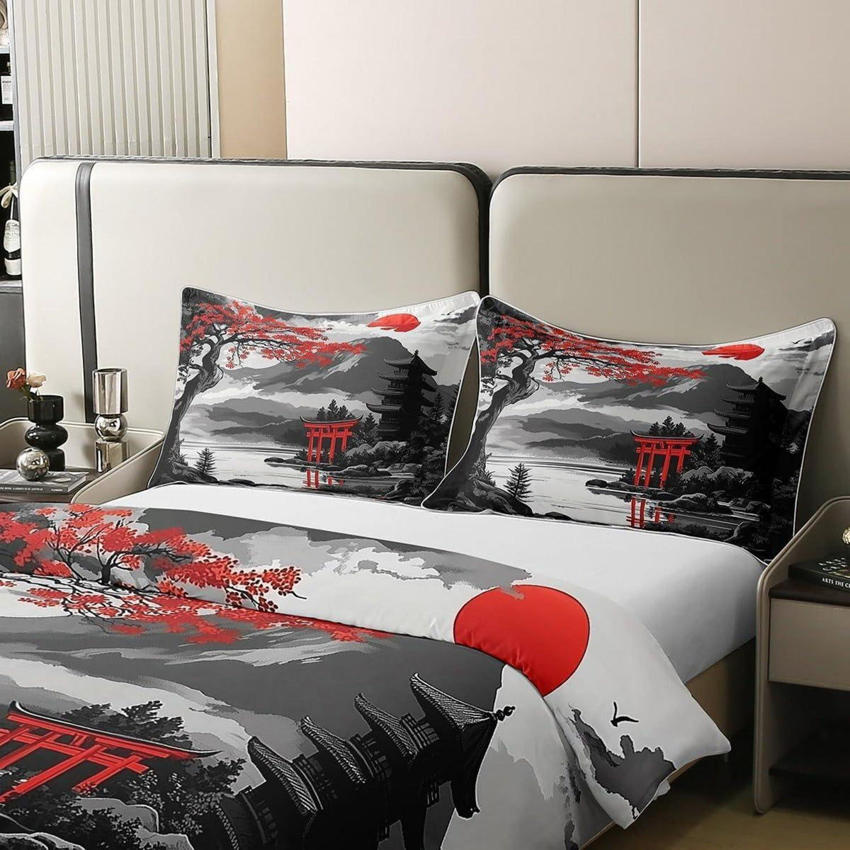 100% Baumwoll Bettbezug Set Japanischer Stil – Kirschblüten & Fuji