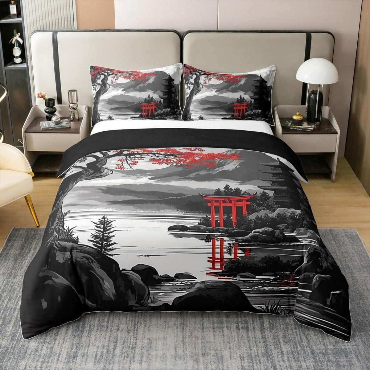 100% Baumwolle Bettwäsche Set Japanischer Stil Kirschblüten Dekor