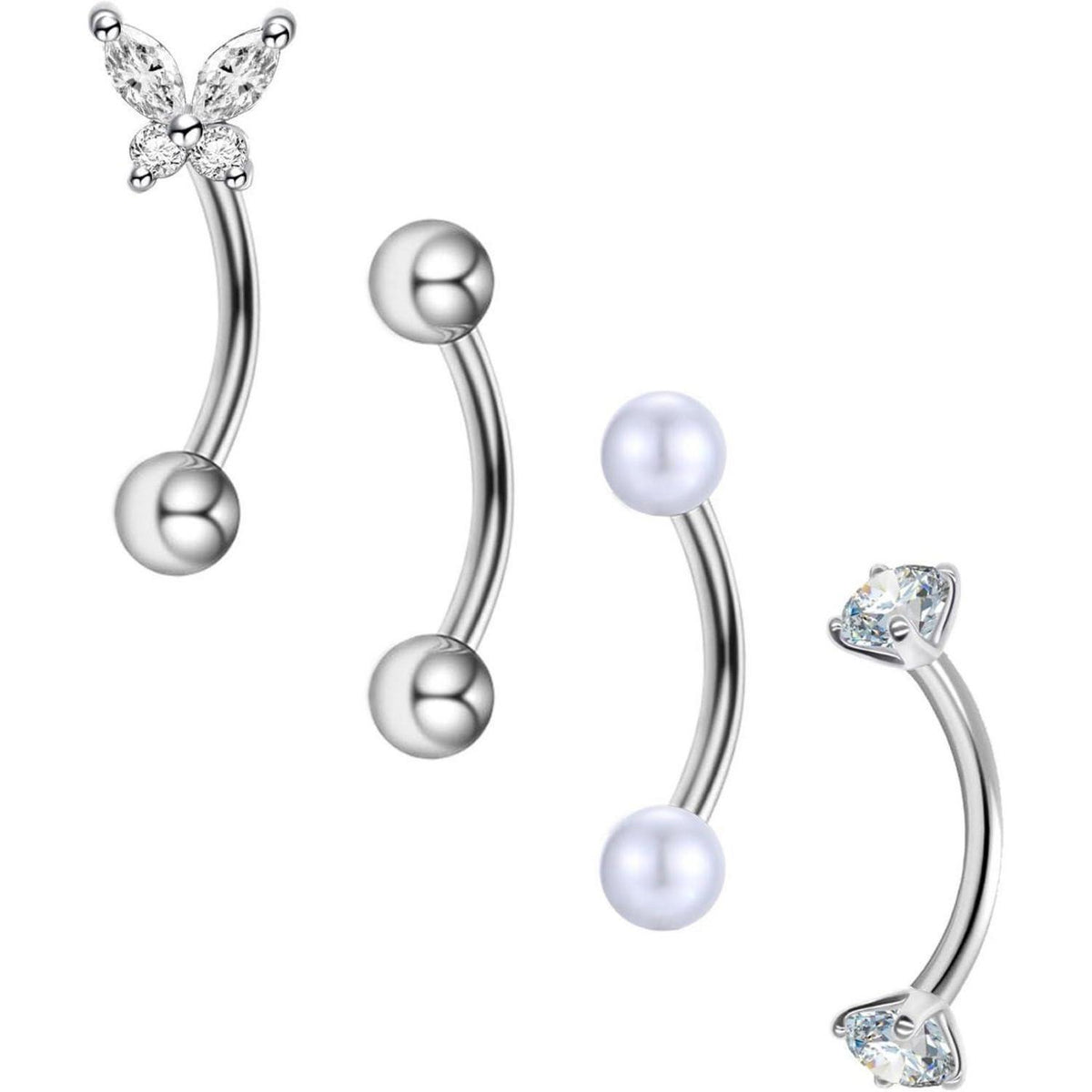 Curved Barbell Piercing Augenbrauen Lippe Helix Rook Daith 8mm Chirurgenstahl 1,2mm 4 Stück