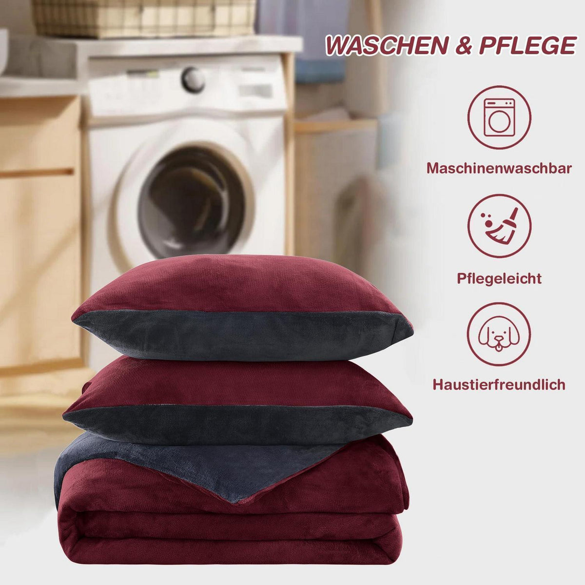 Winter Flanell Bettwäsche Set 200x200cm - Rot Bordeaux