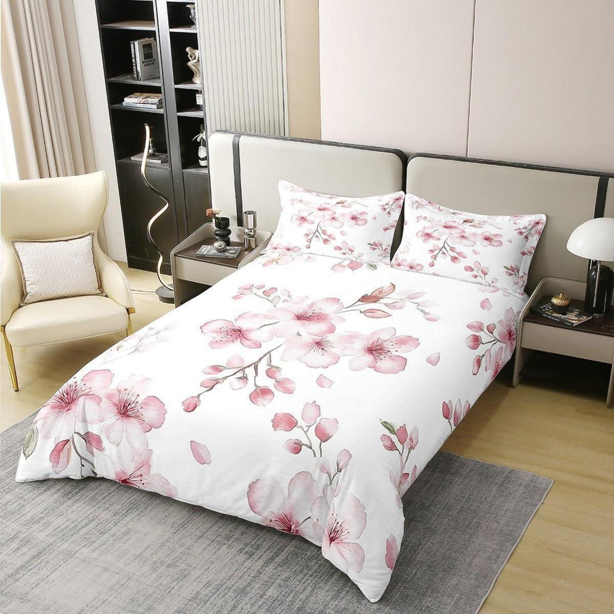 100% Baumwolle Sakura Bettwäsche Set Rosa Weiß 220x240