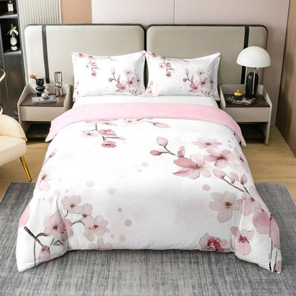 Baumwoll Bettbezug Kirschblüten Set Kinder 155x220 Weiß Rosa