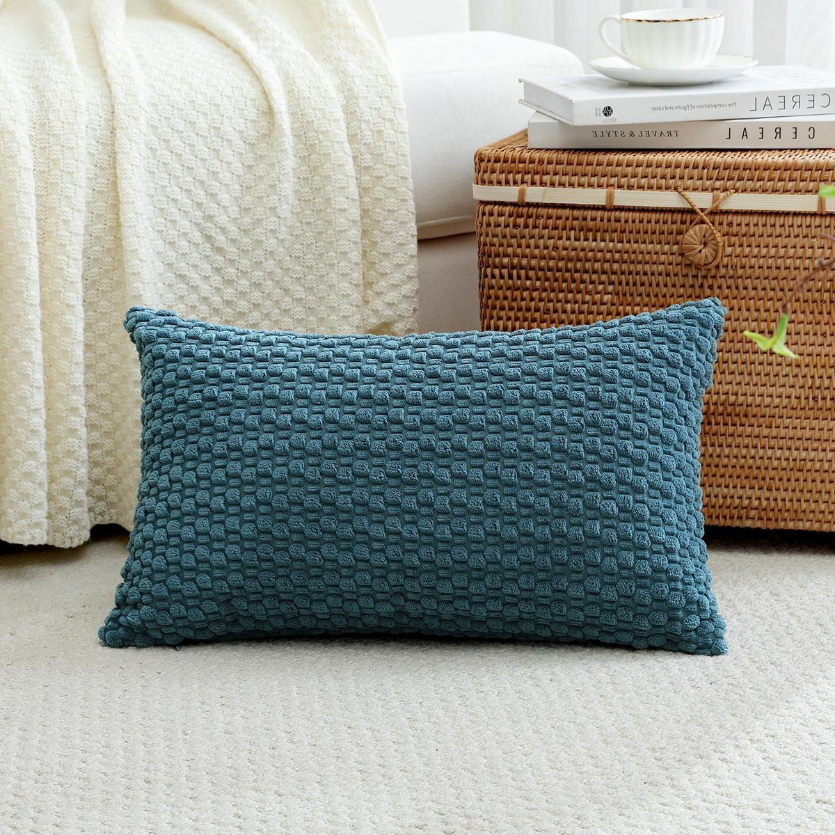 Cord Kissenbezug 40x60cm Staubiges Blau - Boho Deko Kissenhülle