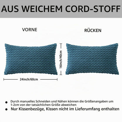 Cord Kissenbezug 40x60cm Staubiges Blau - Boho Deko Kissenhülle