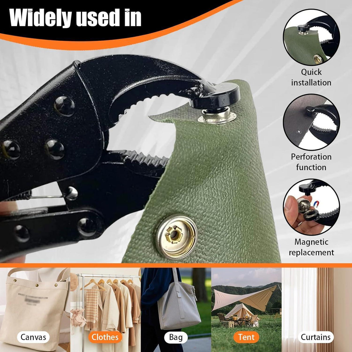 Druckknopf Set mit Zange, 100 Sets, 15mm, für Leder & Stoffe