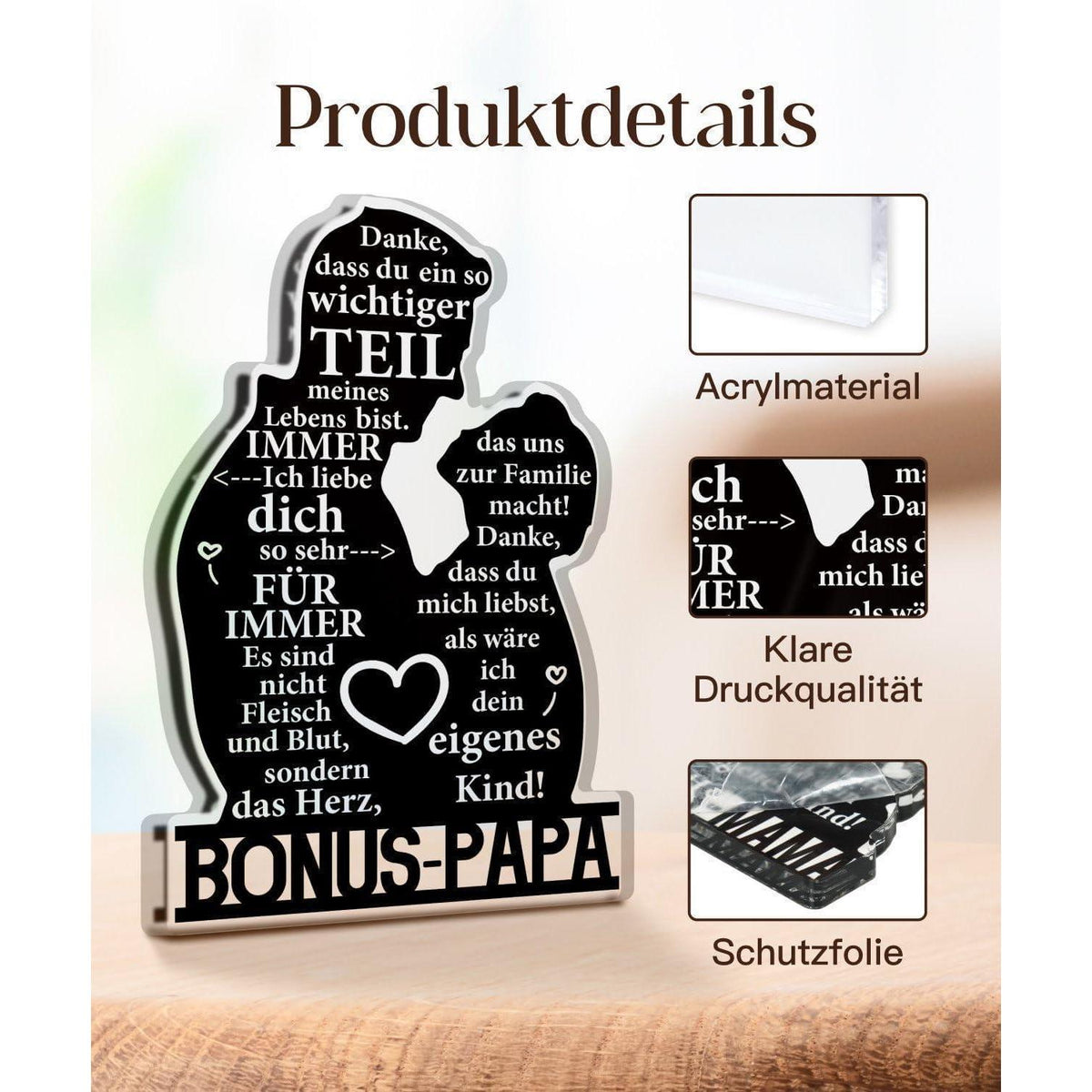 Acrylschild Bonus-Papa – Geschenk für Stiefvater & Vaterfigur