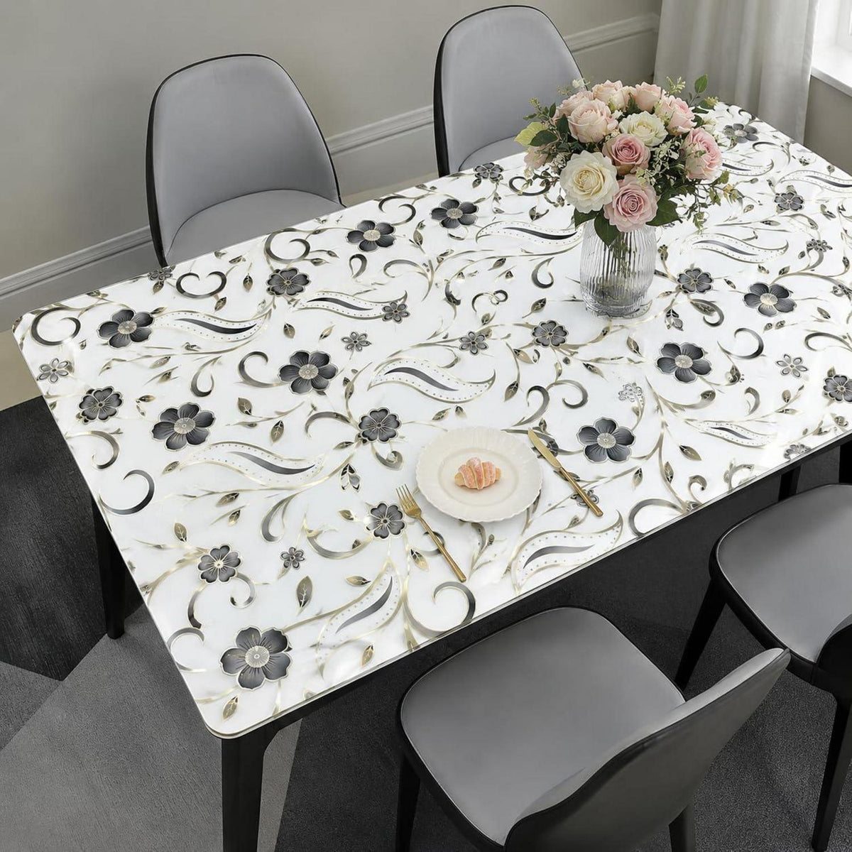 Tischfolie Transparent Blumenmuster 90x200 cm – Rutschfest & Kratzfest