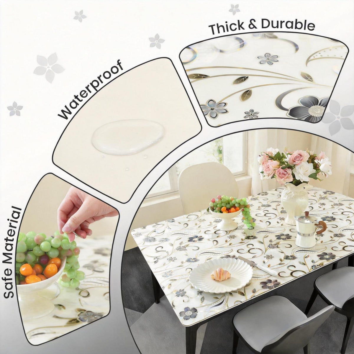 Tischfolie Transparent Blumenmuster 90x200 cm – Rutschfest & Kratzfest