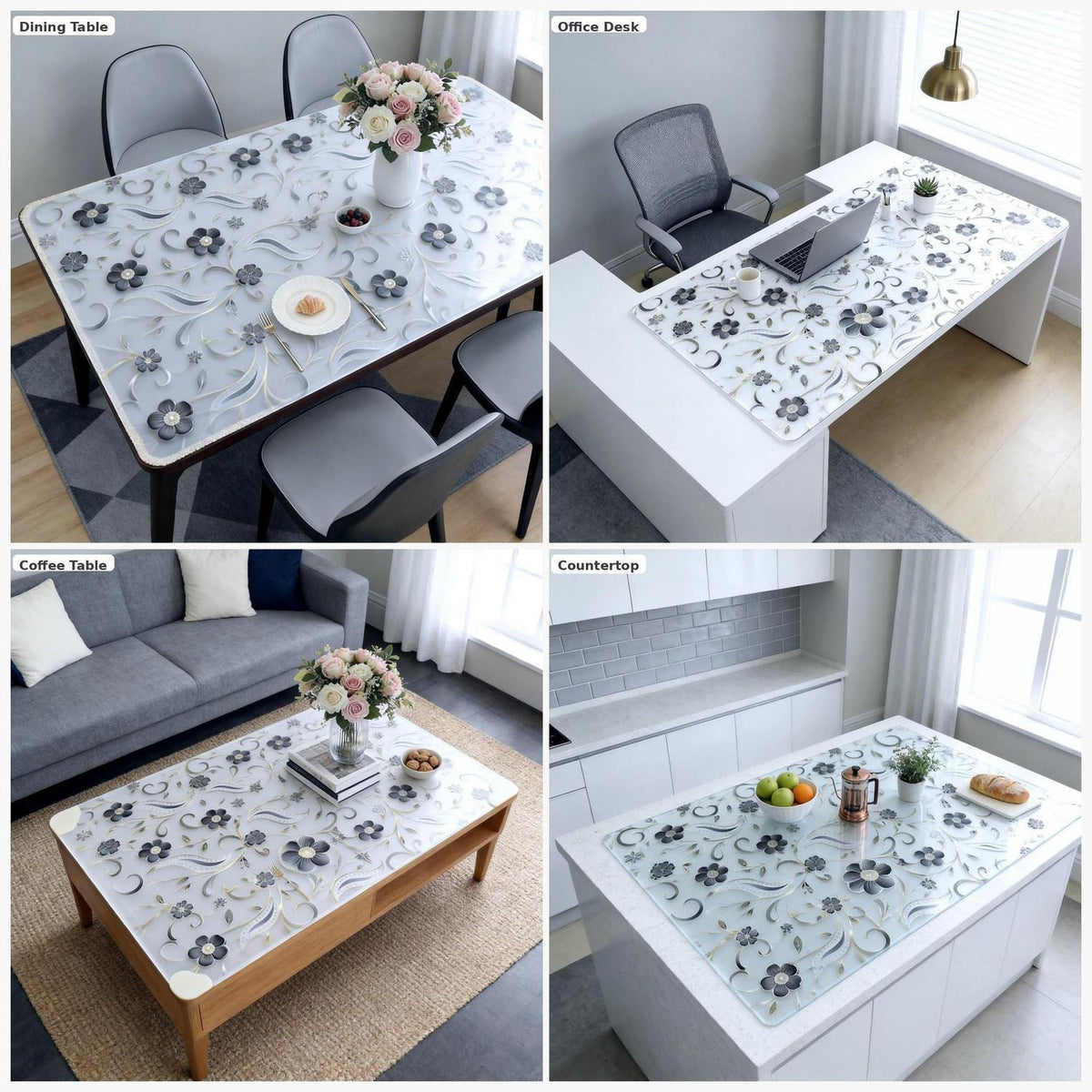 Tischfolie Transparent Blumenmuster 90x200 cm – Rutschfest & Kratzfest