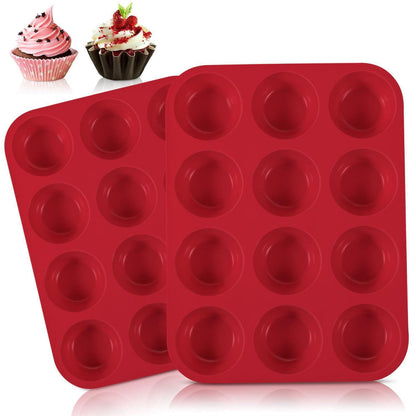 2er-Set Silikon Muffinbackform für 24 Muffins – Rot