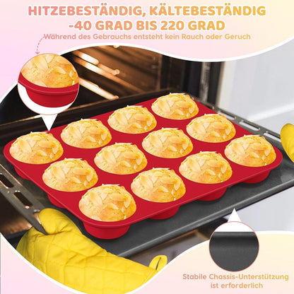 2er-Set Silikon Muffinbackform für 24 Muffins – Rot