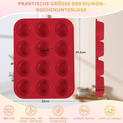 2er-Set Silikon Muffinbackform für 24 Muffins – Rot