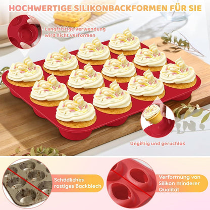 2er-Set Silikon Muffinbackform für 24 Muffins – Rot