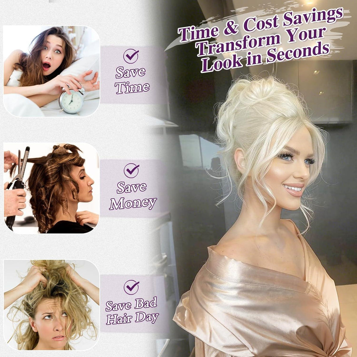 2x Messy Bun Haarteil Platinum Blond – Voluminöse Dutt Extensions
