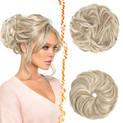 2er Set Messy Dutt Haargummi Extensions Blond