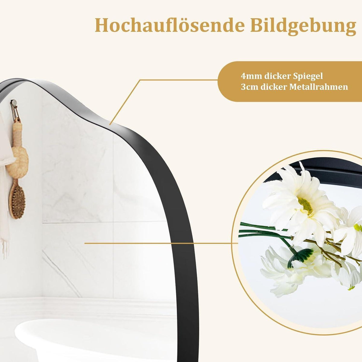 Asymmetrischer Wandspiegel mit Metallrahmen & HD-Glas