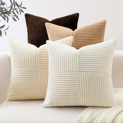 Cord Kissenbezüge 4er Set, Kreuz Streifen, 40x40 cm Braun Creme Weiß
