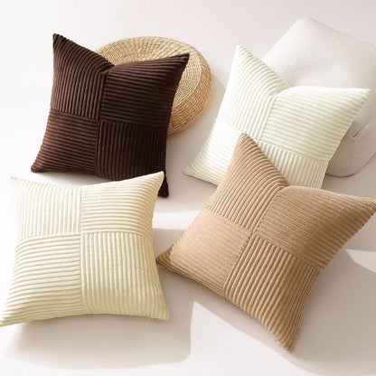 Cord Kissenbezüge 4er Set, Kreuz Streifen, 40x40 cm Braun Creme Weiß