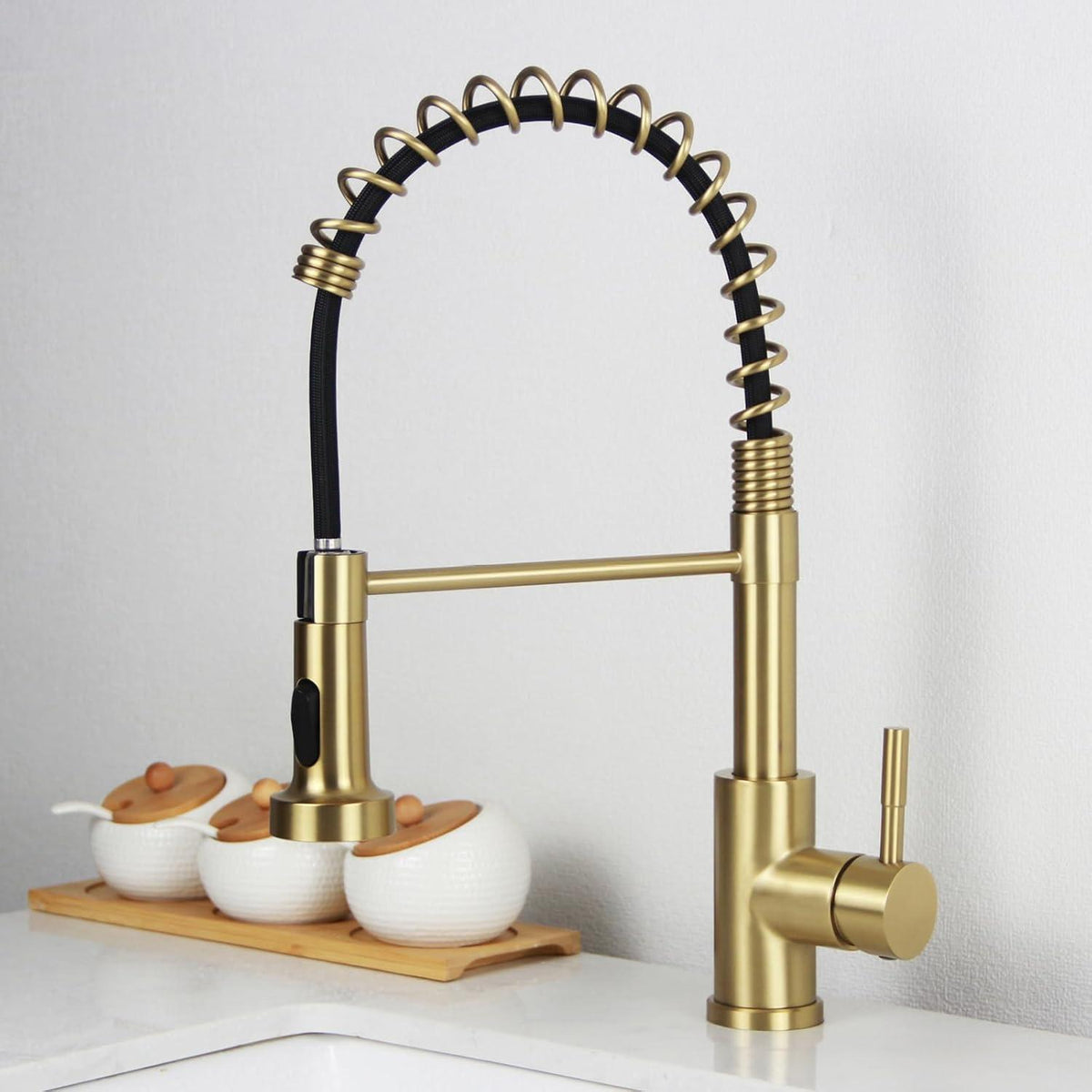 Küchenarmatur mit Brause, Edelstahl 304, 2 Modi, gebürstetes Gold