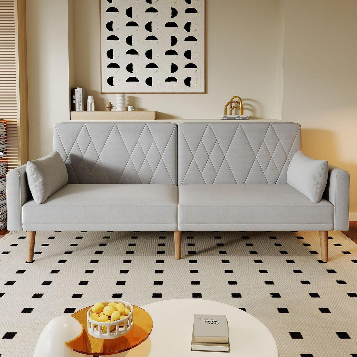 2-Sitzer Schlafsofa mit Samtbezug & verstellbarer Rückenlehne