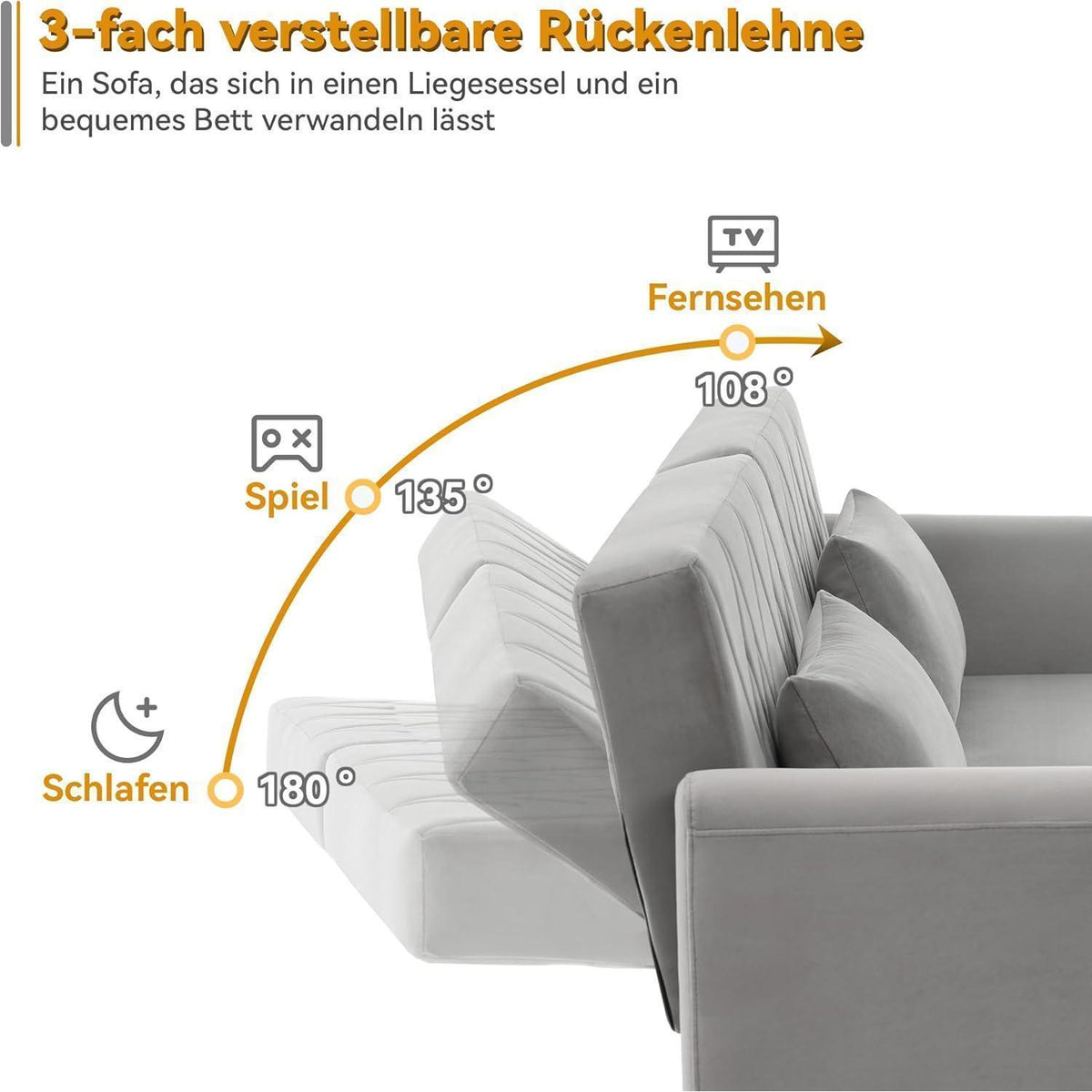 2-Sitzer Schlafsofa mit Samtbezug & verstellbarer Rückenlehne