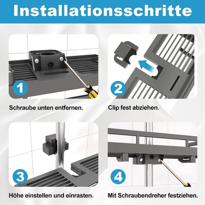 Duschablage ohne Bohren für Duschstange – Grau (18-25mm)