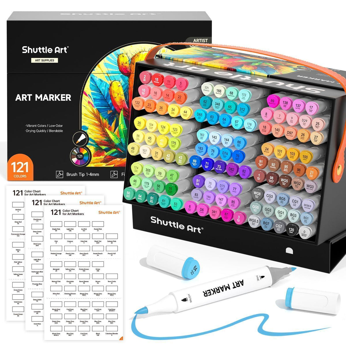 120er Alkohol Marker Set mit Pinsel- & Feinspitze