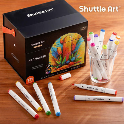 120er Alkohol Marker Set mit Pinsel- & Feinspitze