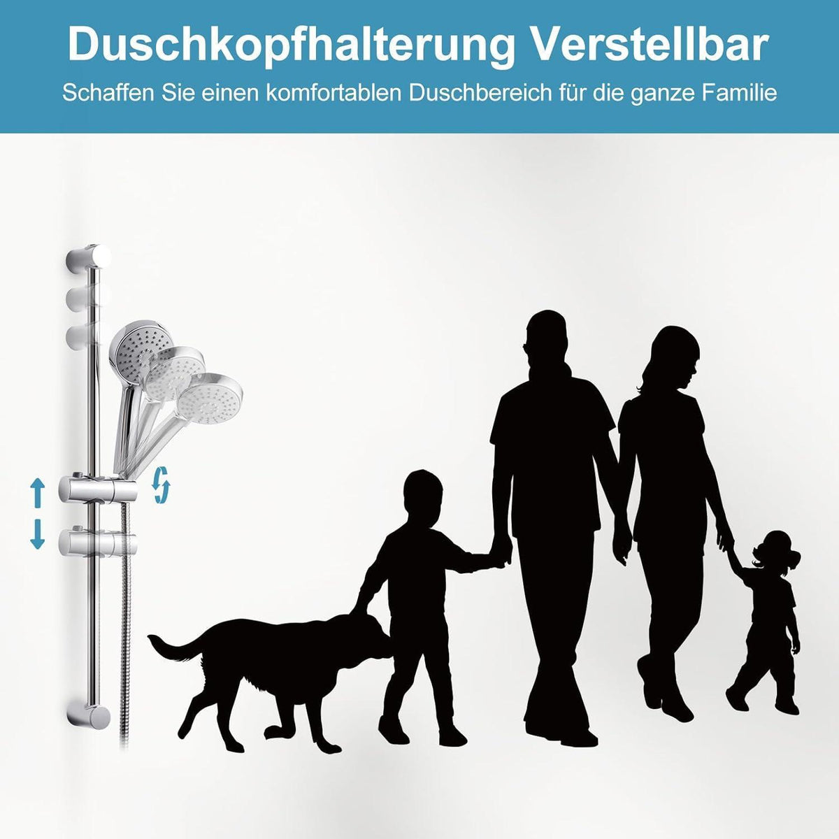 OFFO Duschset Edelstahl – Großer Duschkopf mit verstellbarer Stange