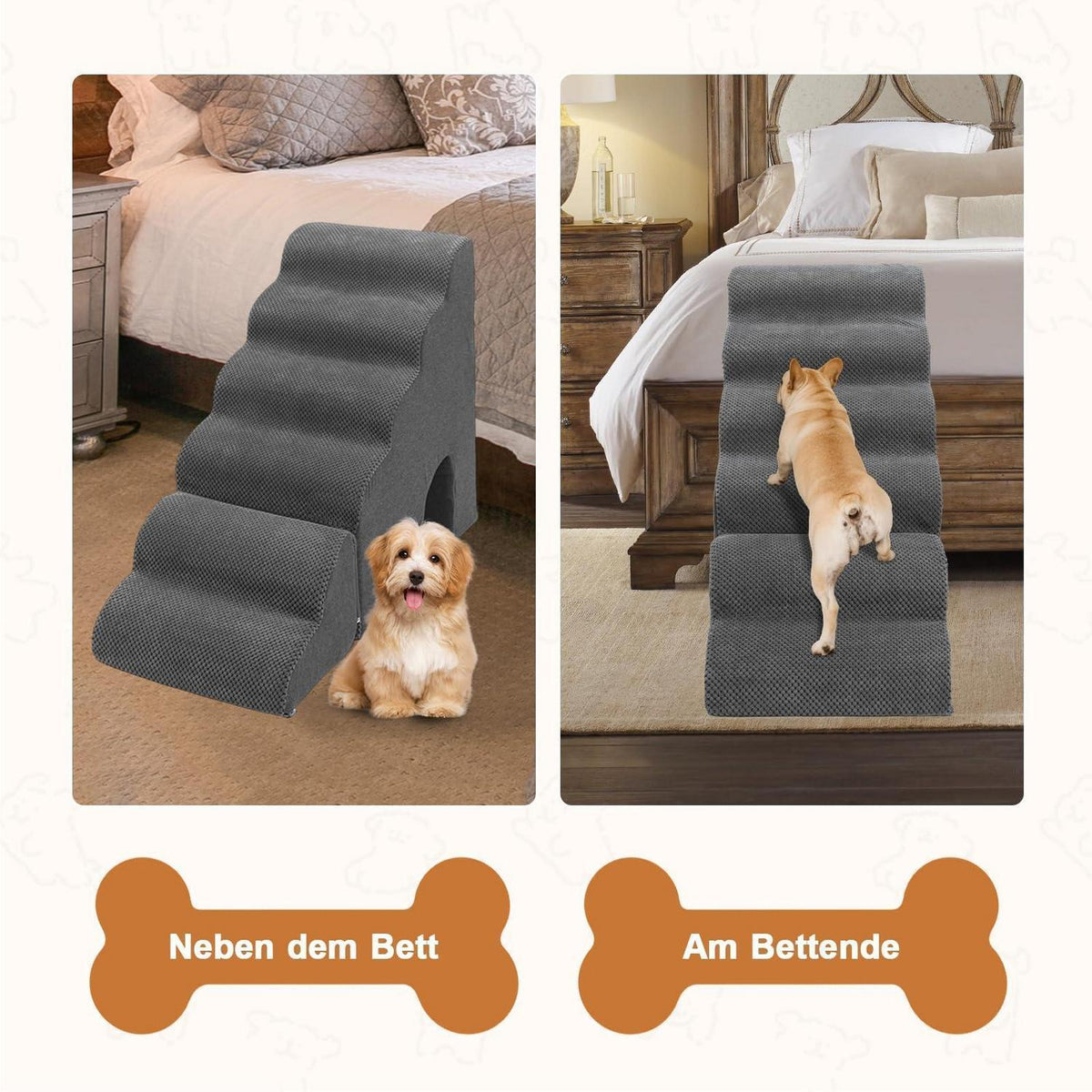 Hundetreppe 60cm – 6 Stufen für Bett & Sofa, Grau