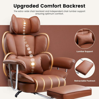 Ergonomischer Bürostuhl mit Fußstütze & Lendenwirbelstütze (Braun)
