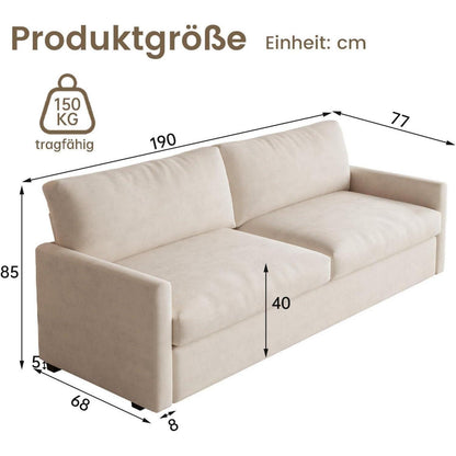 3-Sitzer Stoffsofa 190 cm – Modernes Wohnzimmer Sofa Beige