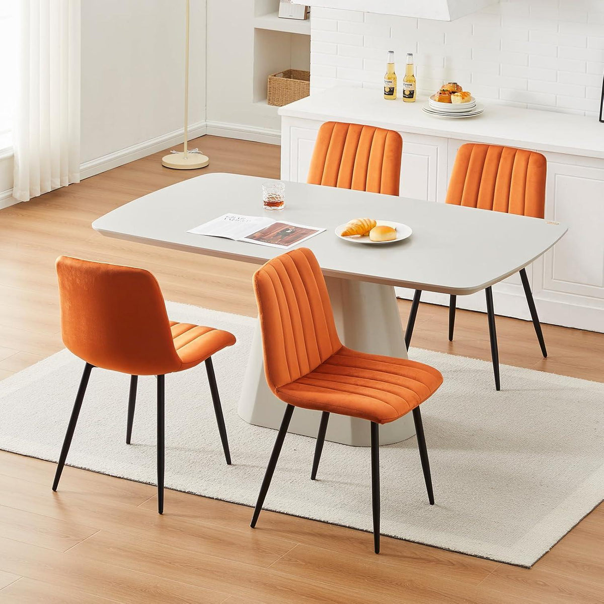 Samt Esszimmerstühle 6er Set – Gepolsterte Lounge Stühle Orange