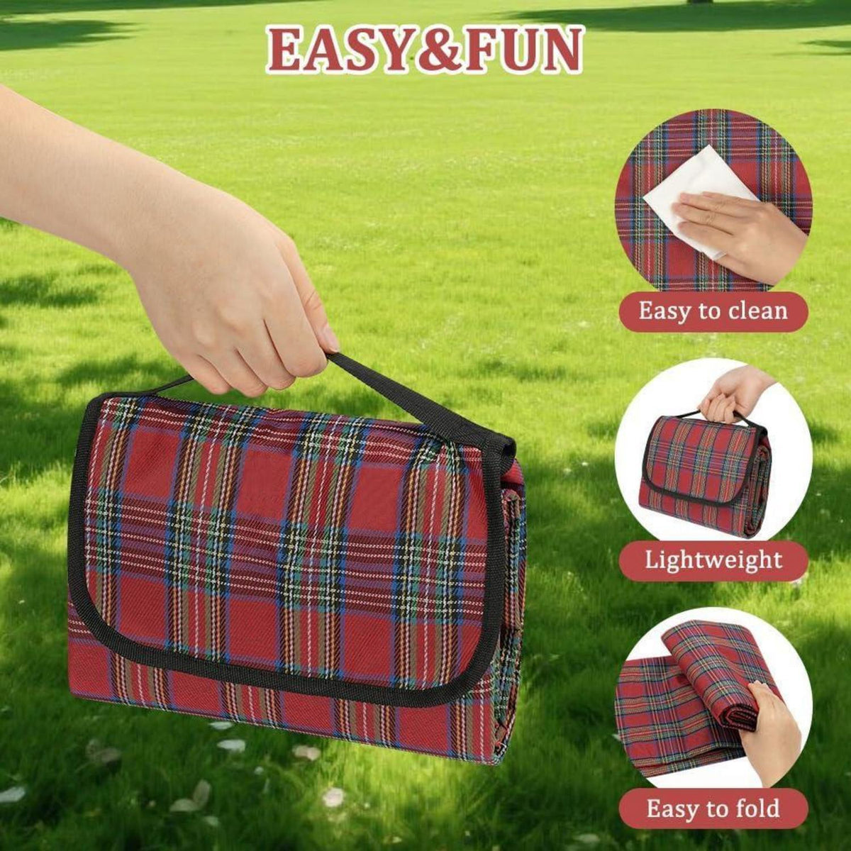Wasserdichte Picknickdecke 200x200cm – Rot Streifen