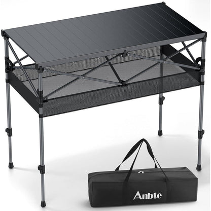 Aluminium Campingtisch aufrollbar, 2 Höhen, 120kg belastbar, mit Netzkorb