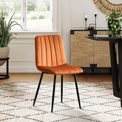 Samt Esszimmerstühle 2er Set – Gepolstert, Orange