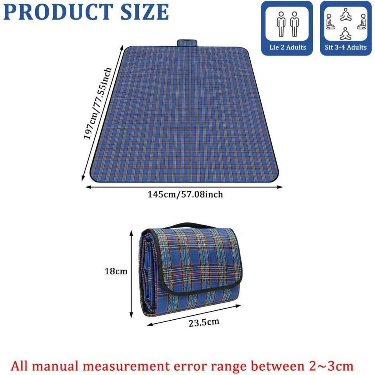 Wasserdichte Picknickdecke 150x200cm – Blau Streifen