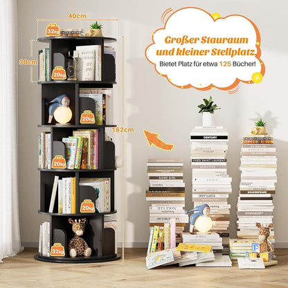 Drehbares 5-stöckiges Bücherregal aus Holz – Eckregal für kleine Räume