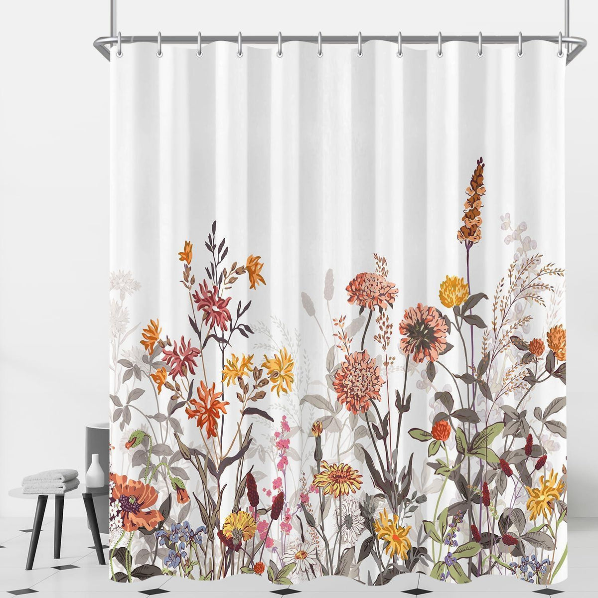 Duschvorhang Mischblumen 120x200cm | Wasserabweisend & Waschbar