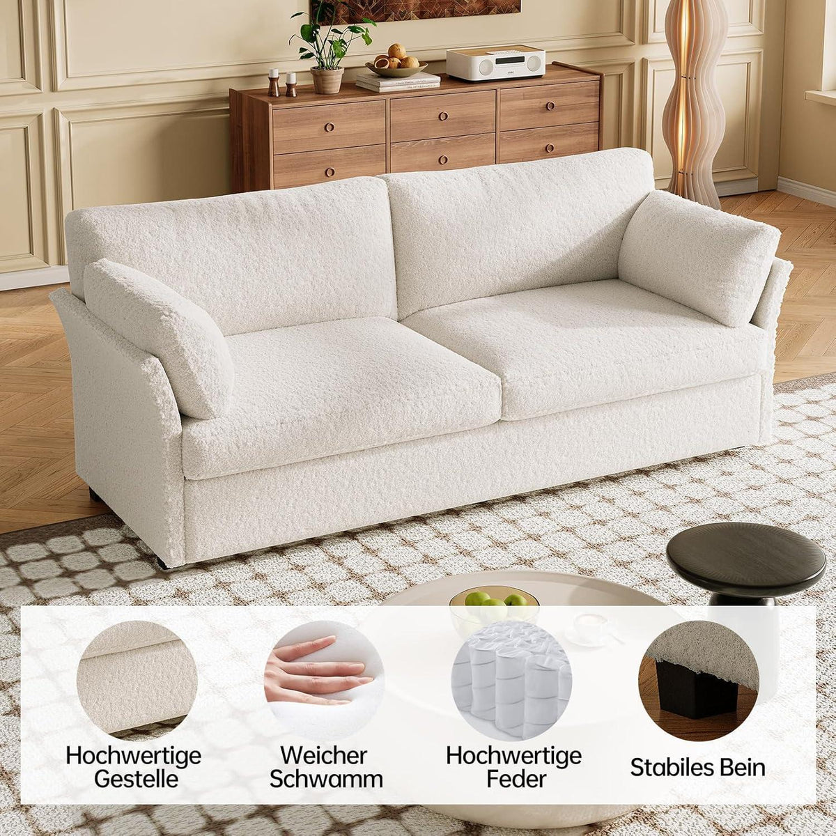 3-Sitzer Stoffsofa Beige – Bequemes Polstersofa für Wohnzimmer