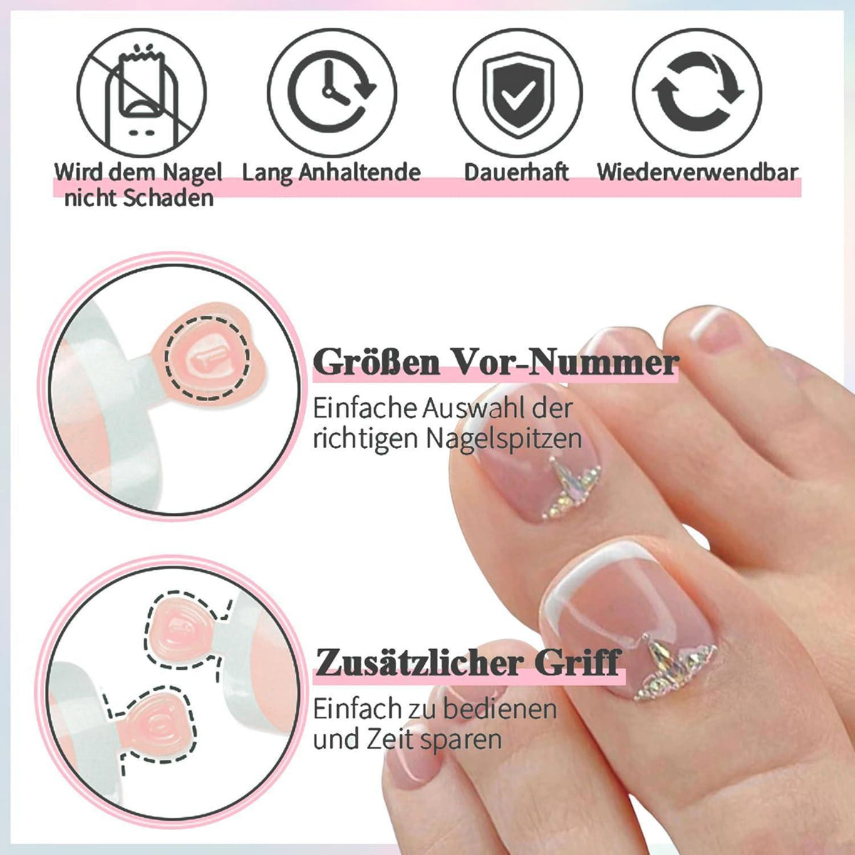240er Set Französische Falsche Zehennägel Nude French