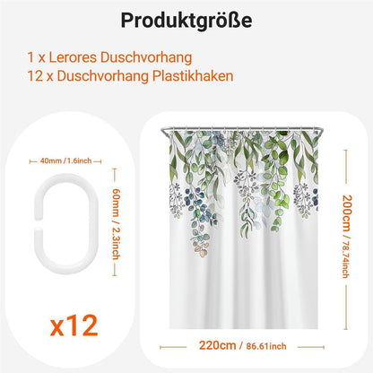Grüner Duschvorhang 220x200cm mit Blättern | Antischimmel & Wasserabweisend