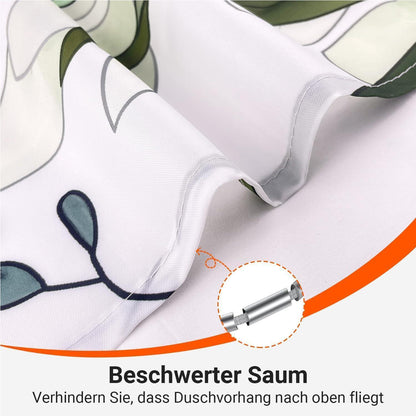 Grüner Duschvorhang 220x200cm mit Blättern | Antischimmel & Wasserabweisend