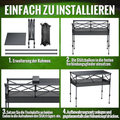Klapptisch 100x50cm, 2 Höhen, Aluminium & Stahl, inkl. Tasche